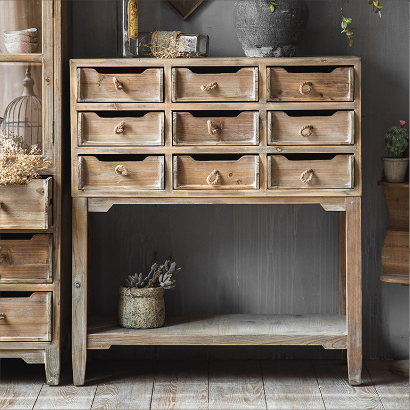 Industrial Rectangle Solid Wood With Doors Cabinet Distressed Wood Accent Cabinet