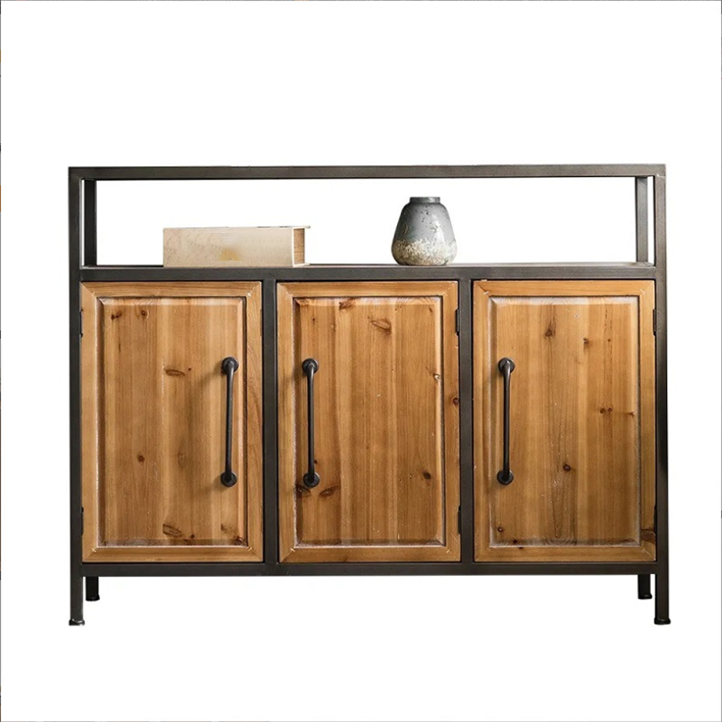 Industrial Rectangle Solid Wood With Doors Cabinet Distressed Wood Accent Cabinet