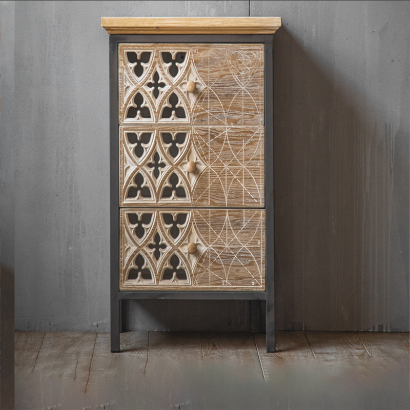 Industrial Rectangle Solid Wood With Doors Cabinet Distressed Wood Accent Cabinet
