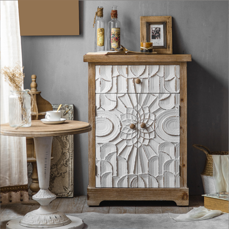 Industrial Rectangle Solid Wood With Doors Cabinet Distressed Wood Accent Cabinet