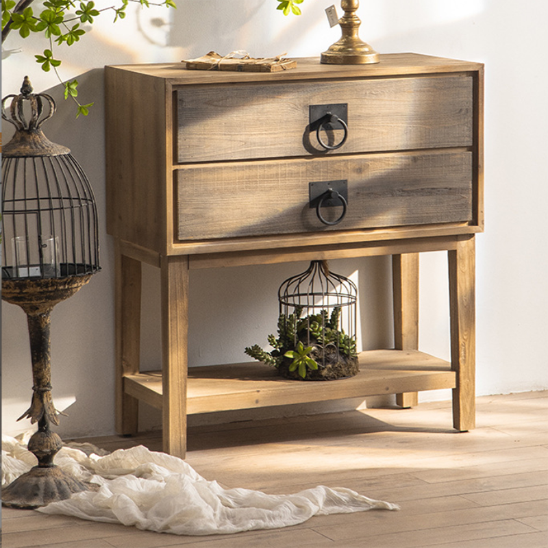 Industrial Rectangle Solid Wood With Doors Cabinet Distressed Wood Accent Cabinet