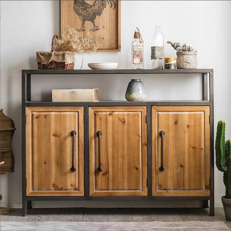 Industrial Rectangle Solid Wood With Doors Cabinet Distressed Wood Accent Cabinet