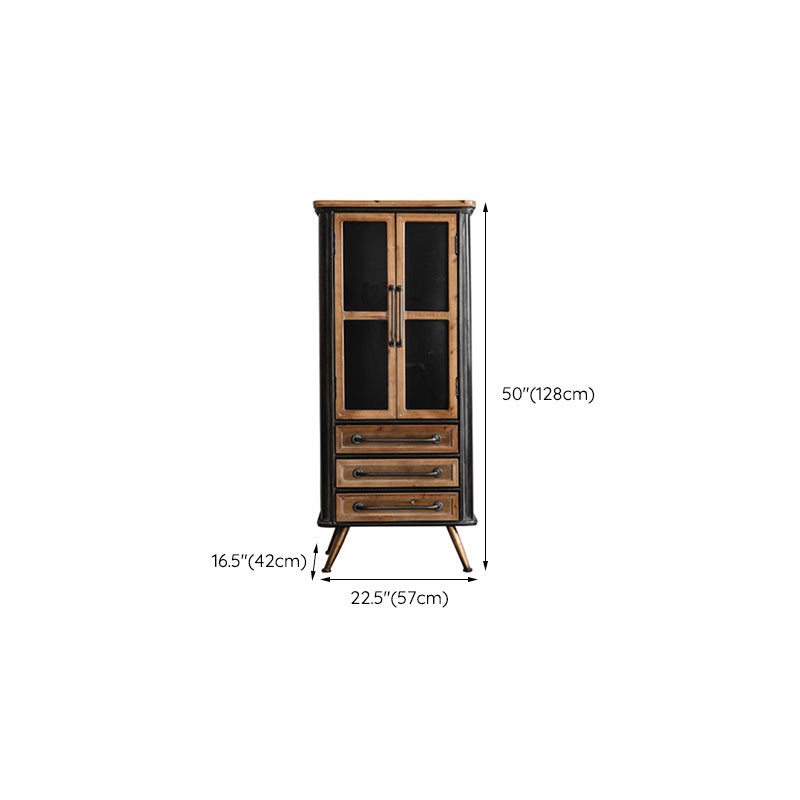 Industrial Rectangle Solid Wood With Doors Cabinet Distressed Wood Accent Cabinet