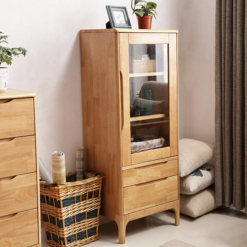 Two Drawer Accent Cabinet Rectangular Wooden and Glass 1-Door Cabinet