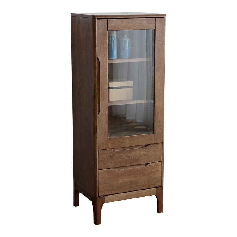 Two Drawer Accent Cabinet Rectangular Wooden and Glass 1-Door Cabinet