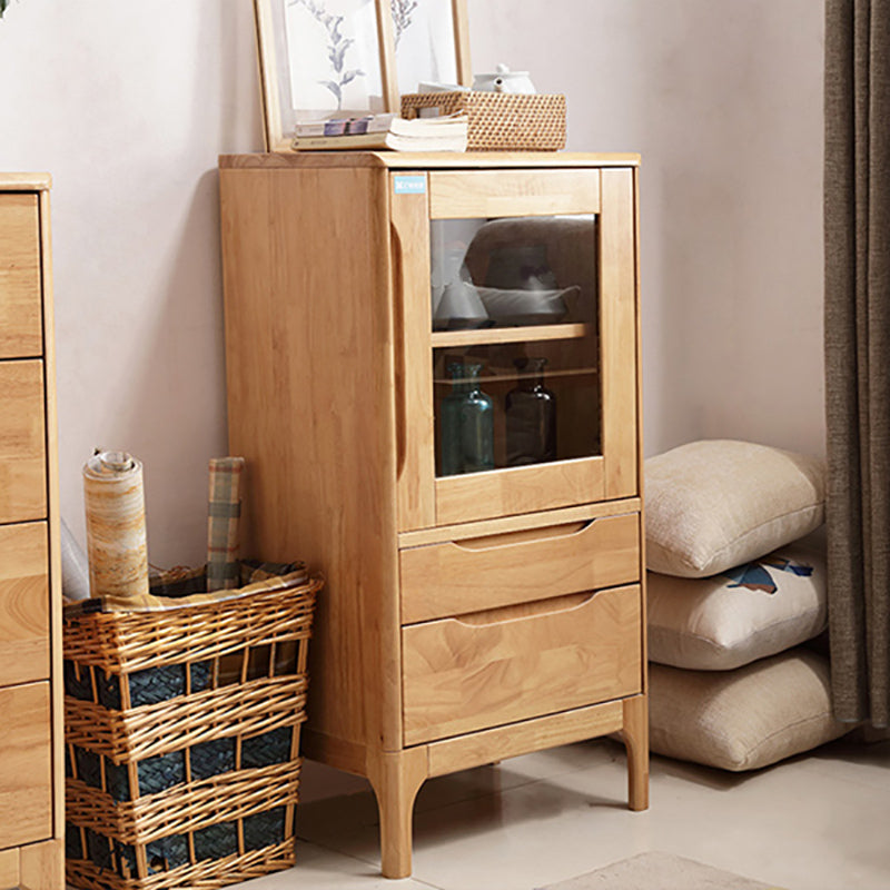 Two Drawer Accent Cabinet Rectangular Wooden and Glass 1-Door Cabinet