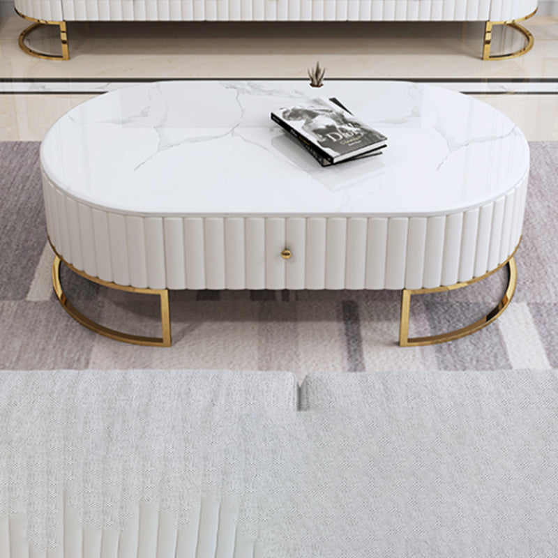 Stone Oval Top Coffee Desk Luxury Sintered Stone Coffee Table