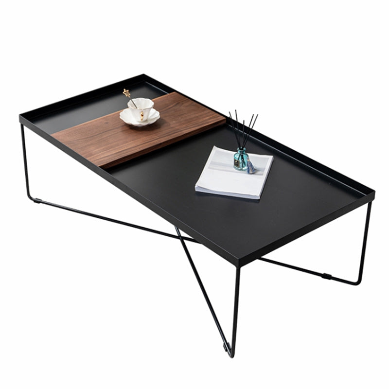 Tray Top Coffee Table Iron Cross Legs Cocktail Table in Black