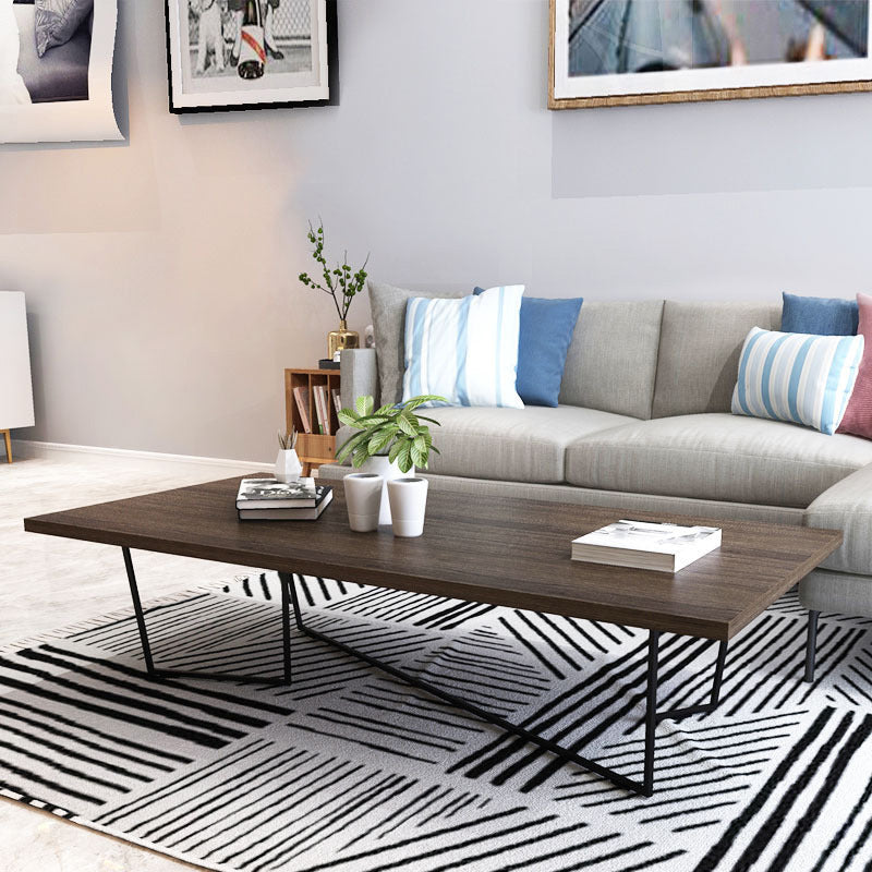 Solid Wood Coffee Table Abstract Coffee Cocktail Table in Brown