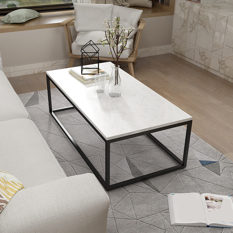 Glam Coffee Table with Metal Frame Base and Marble Top in White