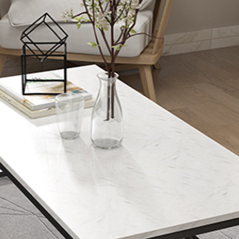 Glam Coffee Table with Metal Frame Base and Marble Top in White