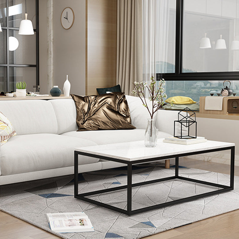 Glam Coffee Table with Metal Frame Base and Marble Top in White