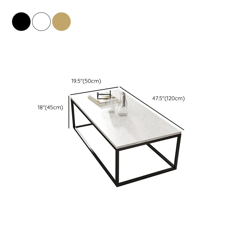 Glam Coffee Table with Metal Frame Base and Marble Top in White