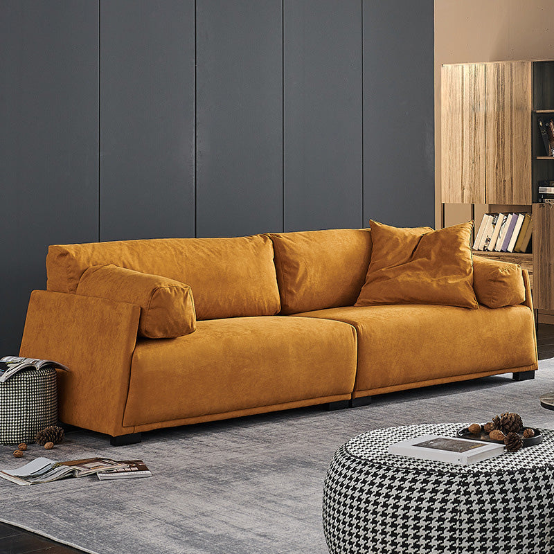 Leather Sofa Stationary Settee Solid Color Modern Sofa for Living Room