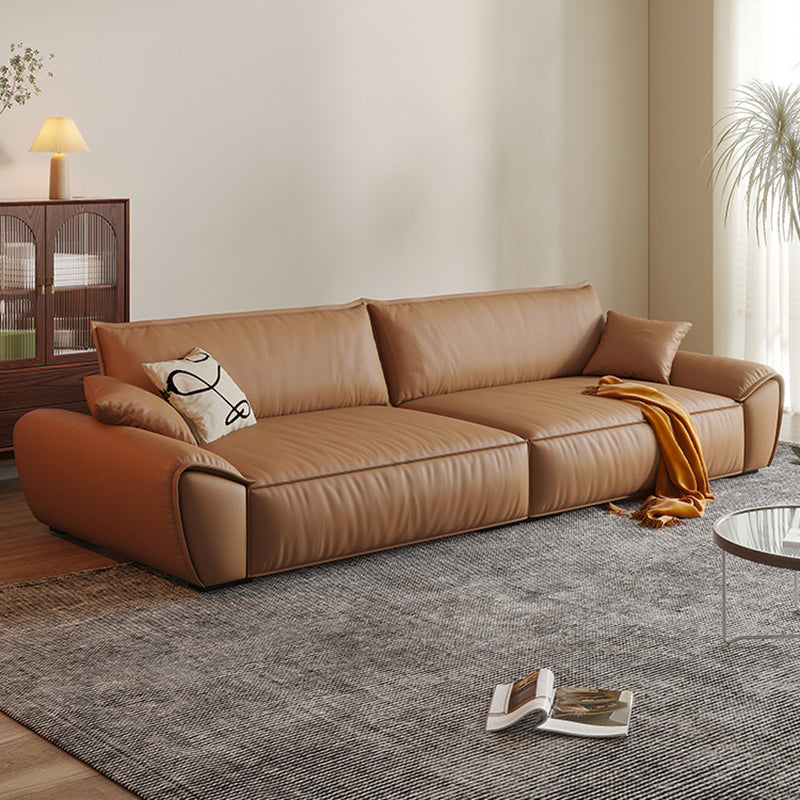 Brown Flared Arm Sofa Faux Leather and Genuine Leather Seating with Pillows
