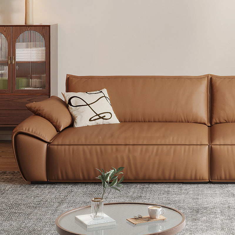 Brown Flared Arm Sofa Faux Leather and Genuine Leather Seating with Pillows