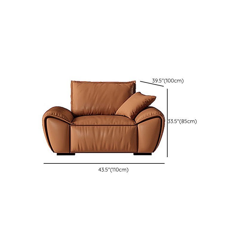 Brown Flared Arm Sofa Faux Leather and Genuine Leather Seating with Pillows