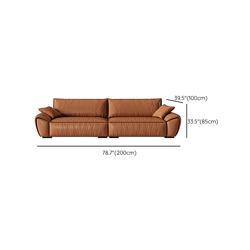 Brown Flared Arm Sofa Faux Leather and Genuine Leather Seating with Pillows