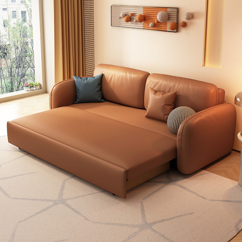 Sewn Pillow Back Seating Faux Leather Sofa with Pillows in Brown