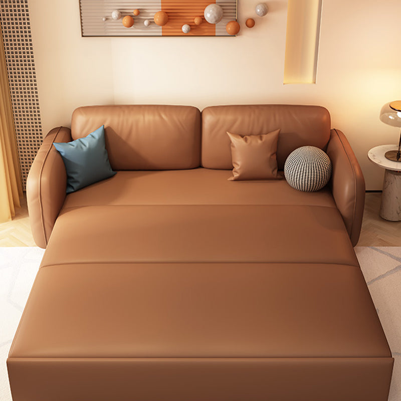Sewn Pillow Back Seating Faux Leather Sofa with Pillows in Brown