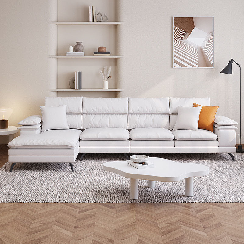 36"H Contemporary Sectional Sofa Leather Cream Down Cushion Sectional