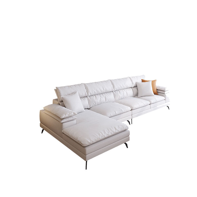 36"H Contemporary Sectional Sofa Leather Cream Down Cushion Sectional