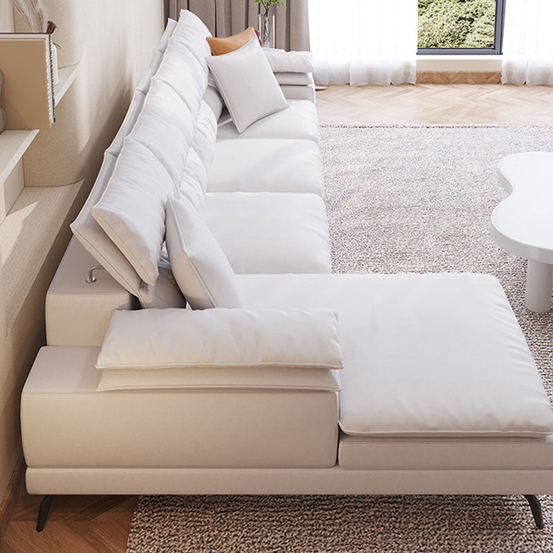 36"H Contemporary Sectional Sofa Leather Cream Down Cushion Sectional