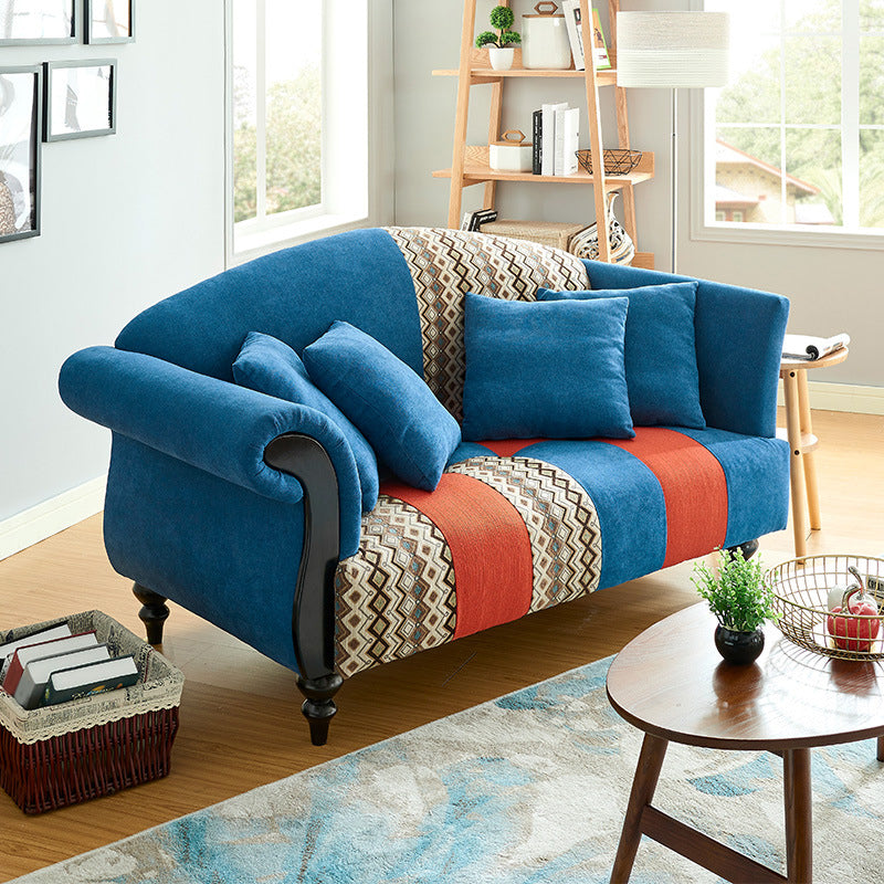 Contemporary Sewn Pillow Back Sofa Rolled Arm Settee for Living Room