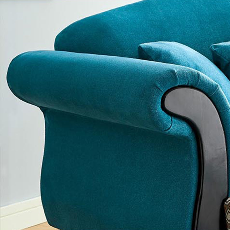 Contemporary Sewn Pillow Back Sofa Rolled Arm Settee for Living Room