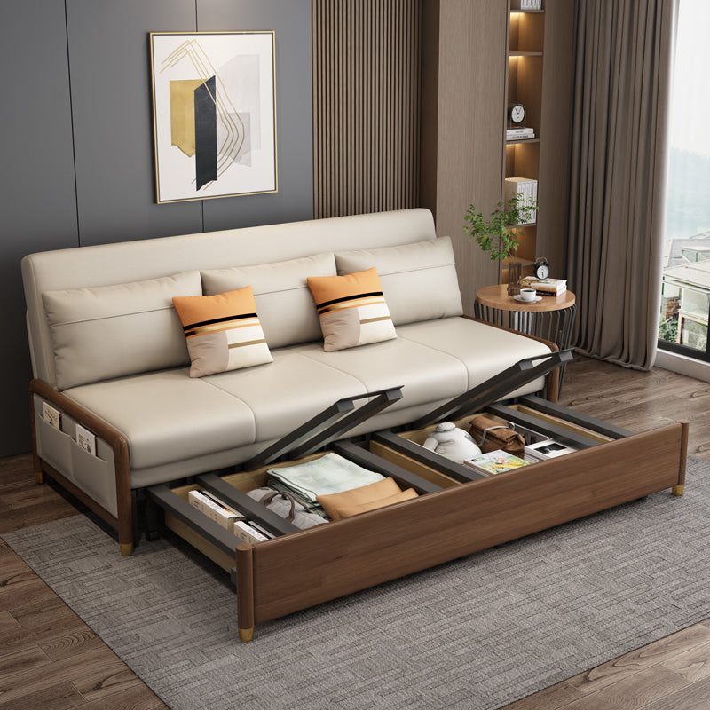 Beige and Brown Sofa Bed with Pillows Convertible Seating with Storage