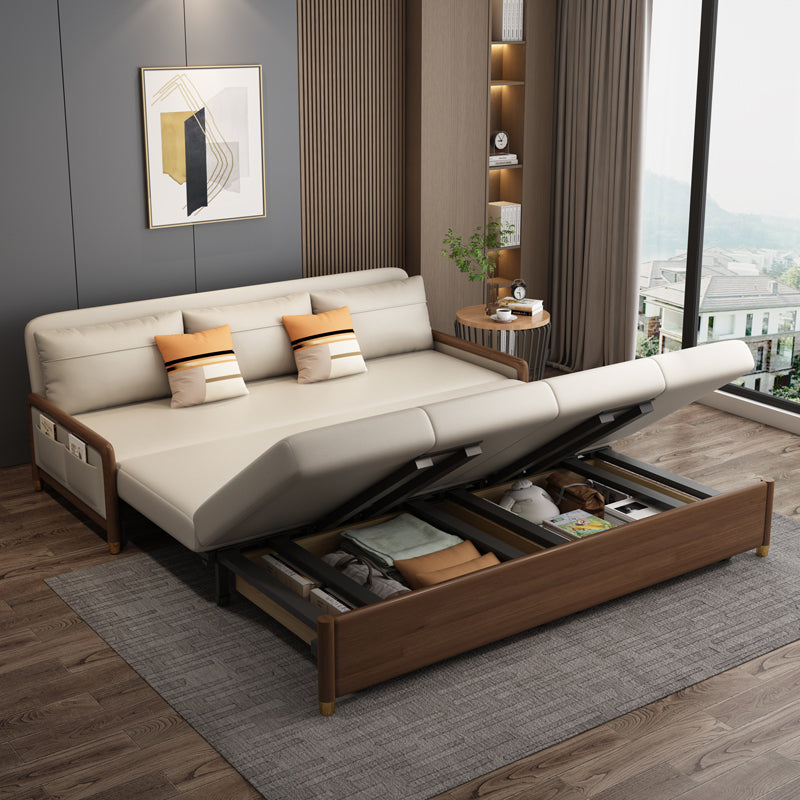 Beige and Brown Sofa Bed with Pillows Convertible Seating with Storage