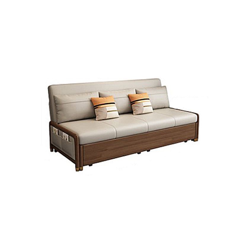 Beige and Brown Sofa Bed with Pillows Convertible Seating with Storage