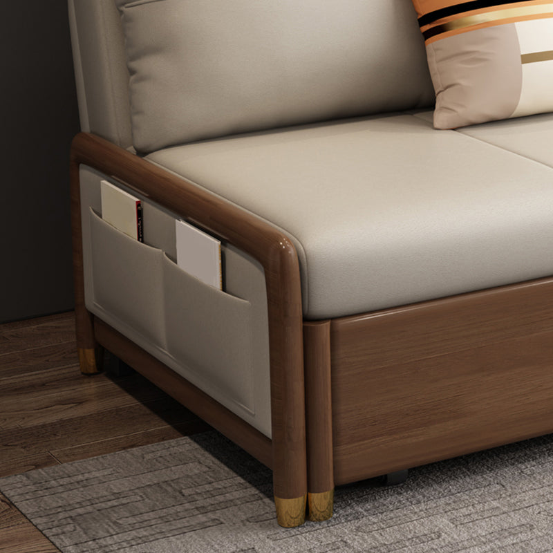 Beige and Brown Sofa Bed with Pillows Convertible Seating with Storage