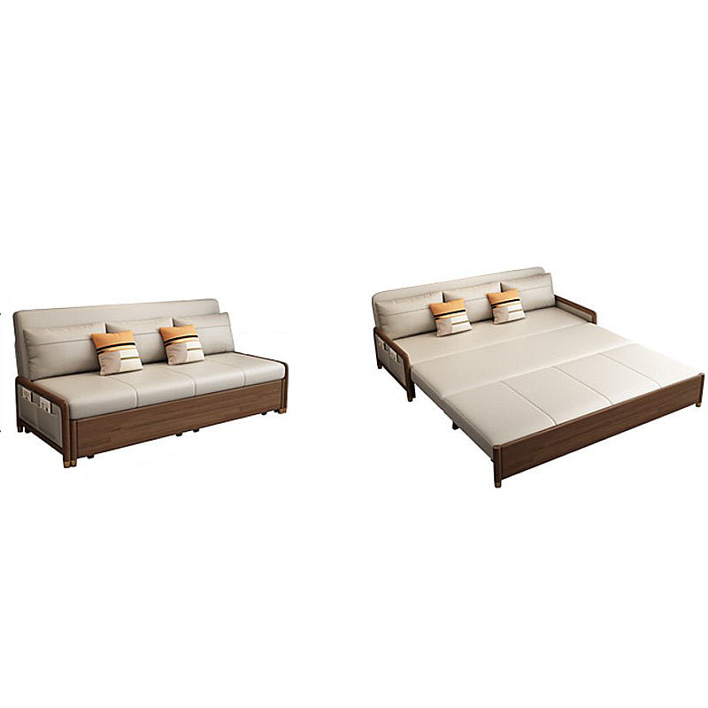 Beige and Brown Sofa Bed with Pillows Convertible Seating with Storage