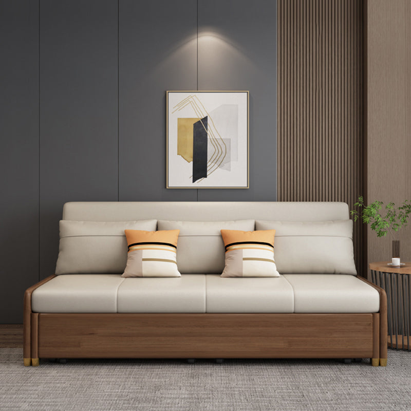 Beige and Brown Sofa Bed with Pillows Convertible Seating with Storage