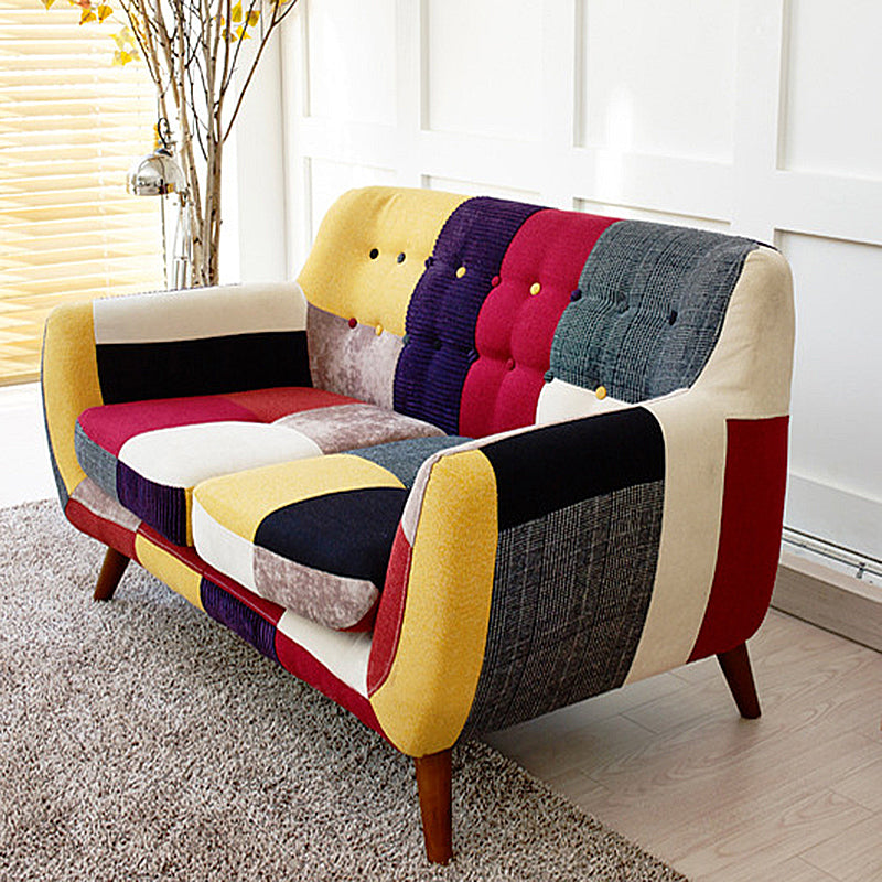 Flared Arm Sofa Cotton Stain Resistant Settee for Living Room