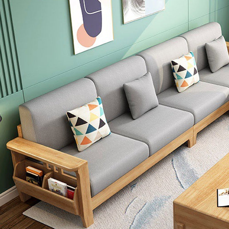 Stationary Cotton Sofa Standard Sewn Pillow Back Sofa for Living Room