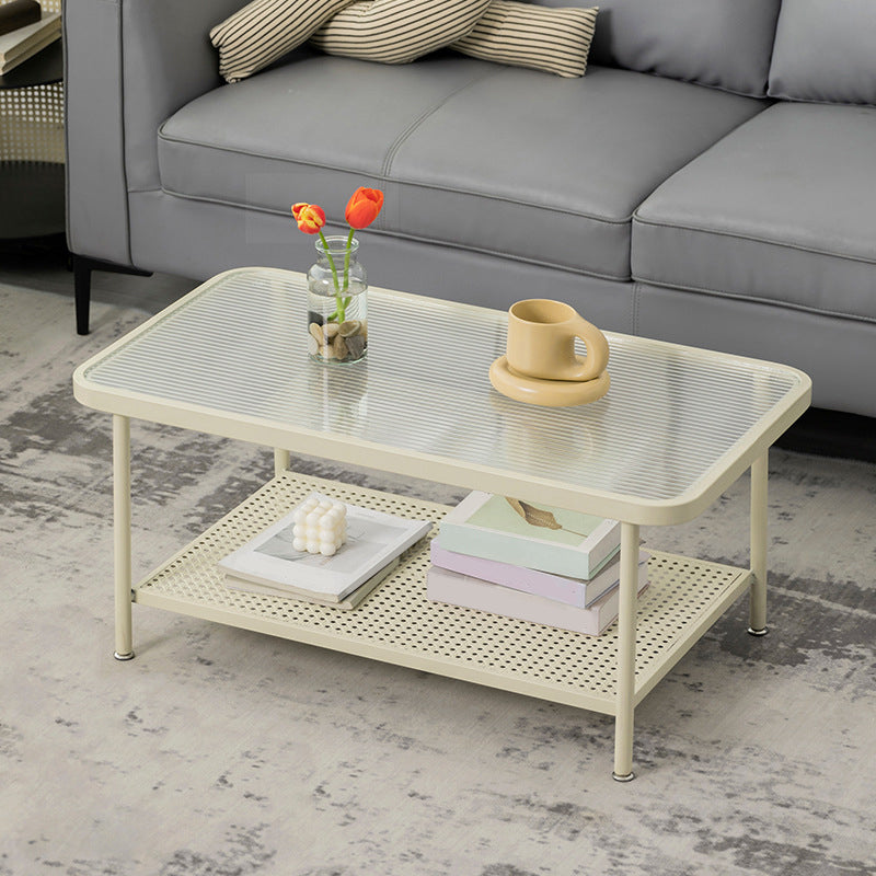 Contemporary Rectangle Coffee Table with Glass Top and 1 Shelf