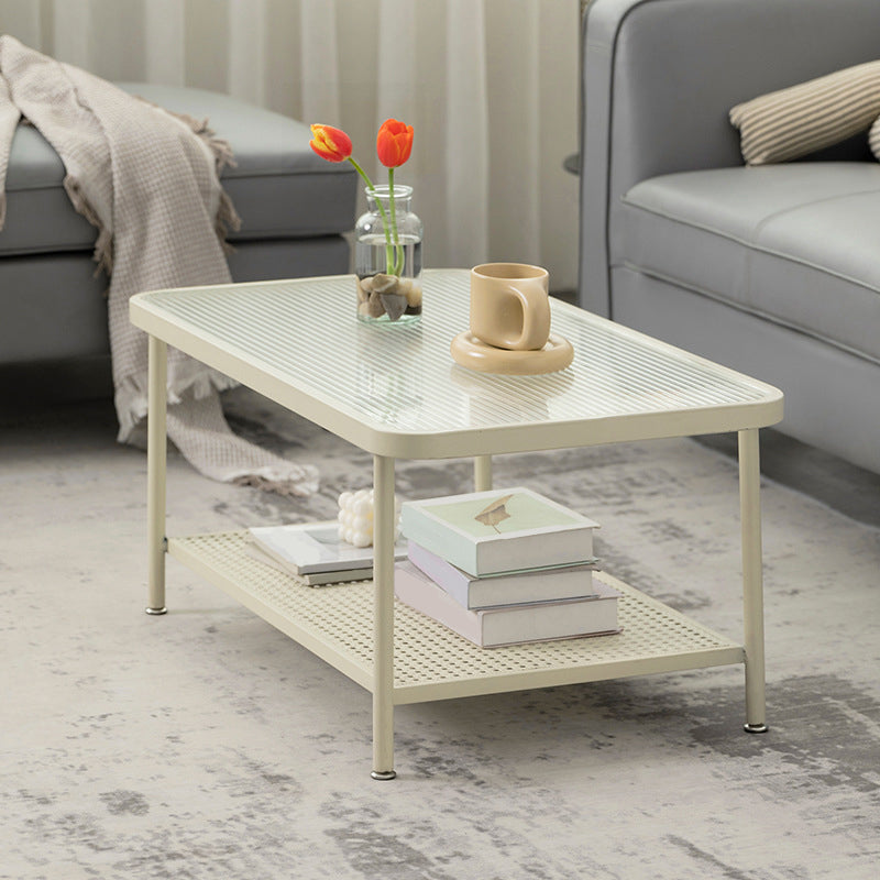 Contemporary Rectangle Coffee Table with Glass Top and 1 Shelf