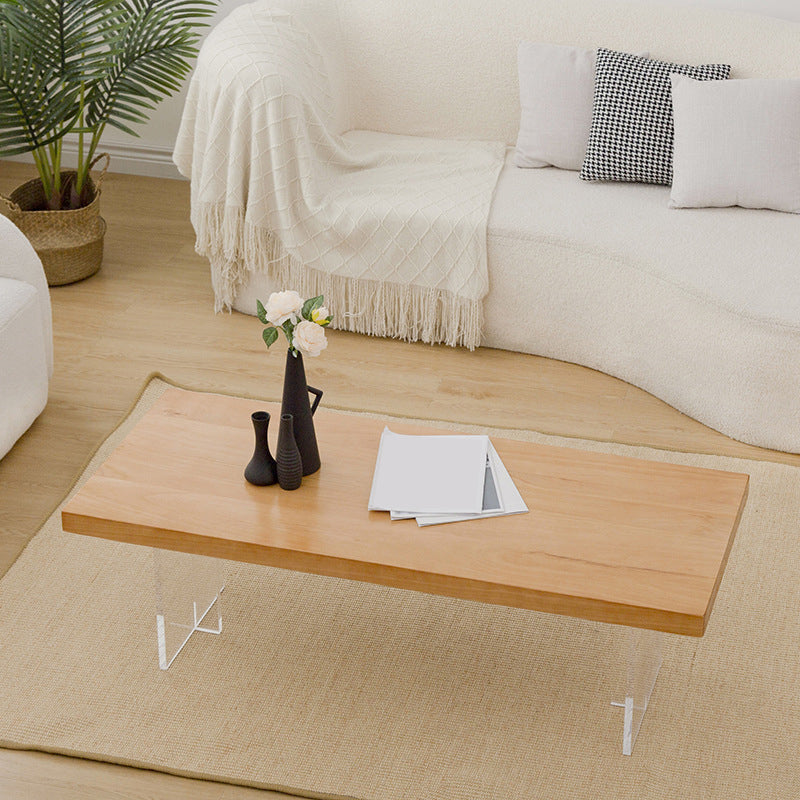 Rectangle Solid Wood Coffee Table with Acrylic Base Scandinavian Cocktail Table