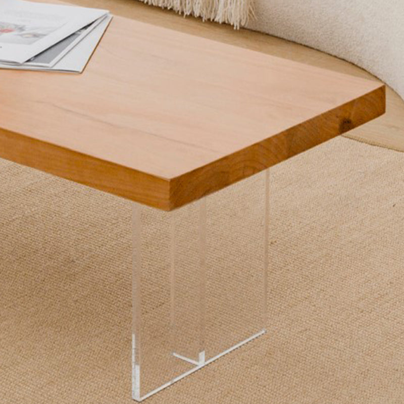 Rectangle Solid Wood Coffee Table with Acrylic Base Scandinavian Cocktail Table