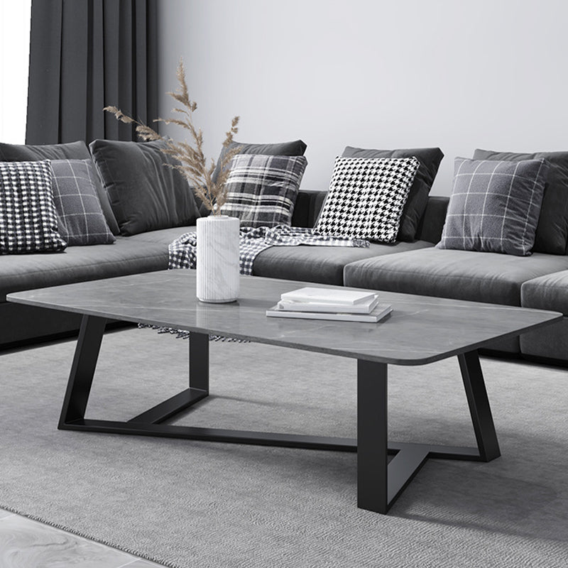 X-Base Coffee Cocktail Table Rectangle Coffee Table with Marble Top