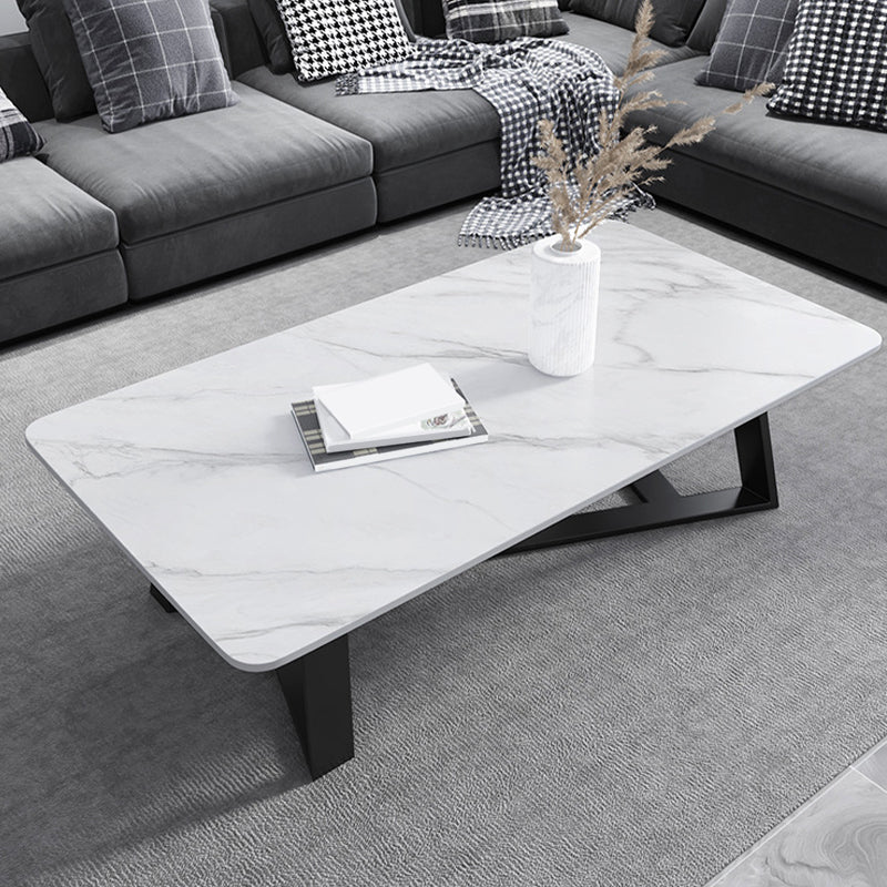 X-Base Coffee Cocktail Table Rectangle Coffee Table with Marble Top