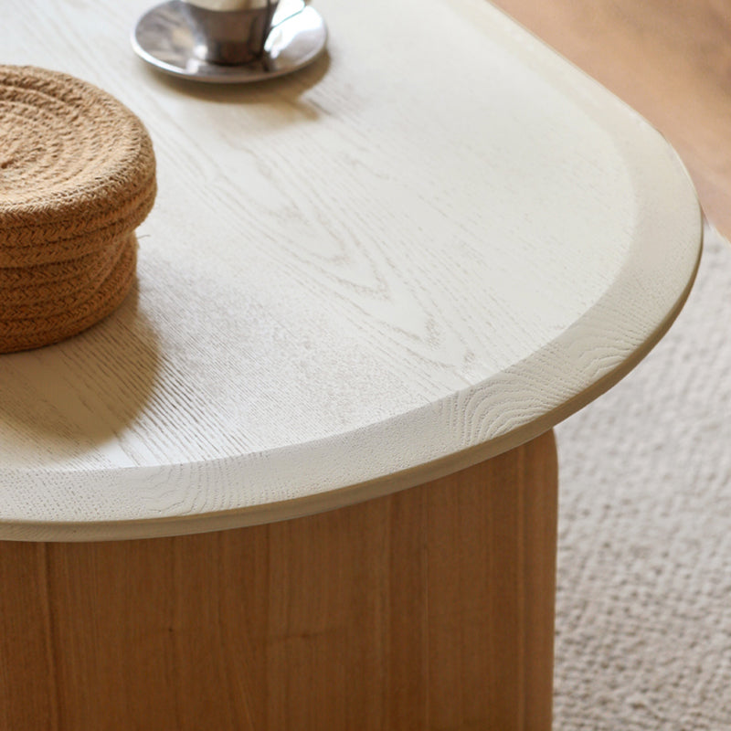 Scandinavian Pine Wood Coffee Table with Sled Base Oval Coffee Table