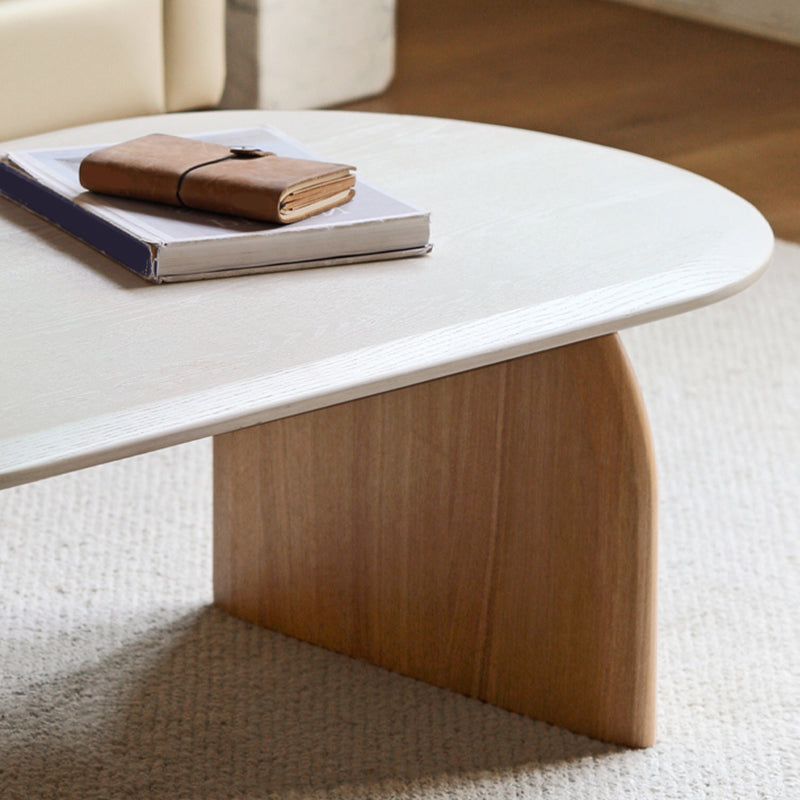 Scandinavian Pine Wood Coffee Table with Sled Base Oval Coffee Table