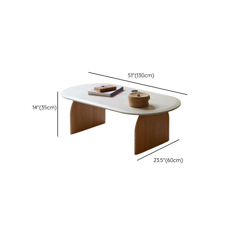 Scandinavian Pine Wood Coffee Table with Sled Base Oval Coffee Table