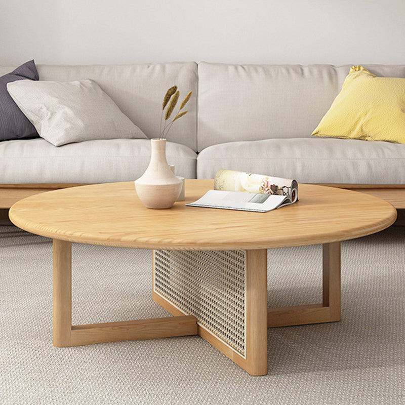 Scandinavian Round Coffee Table with Cross Legs in Pine Wood