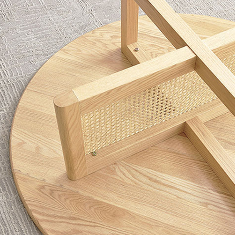 Scandinavian Round Coffee Table with Cross Legs in Pine Wood