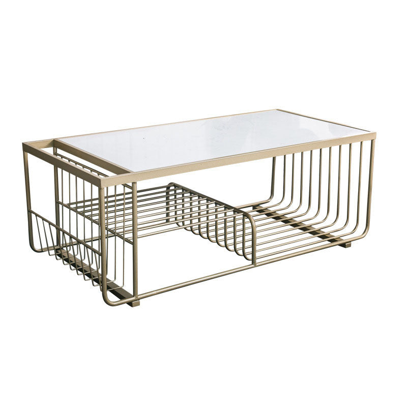 Glam Rectangle Coffee Table with 3 Shelves and Marble Top Cocktail Table