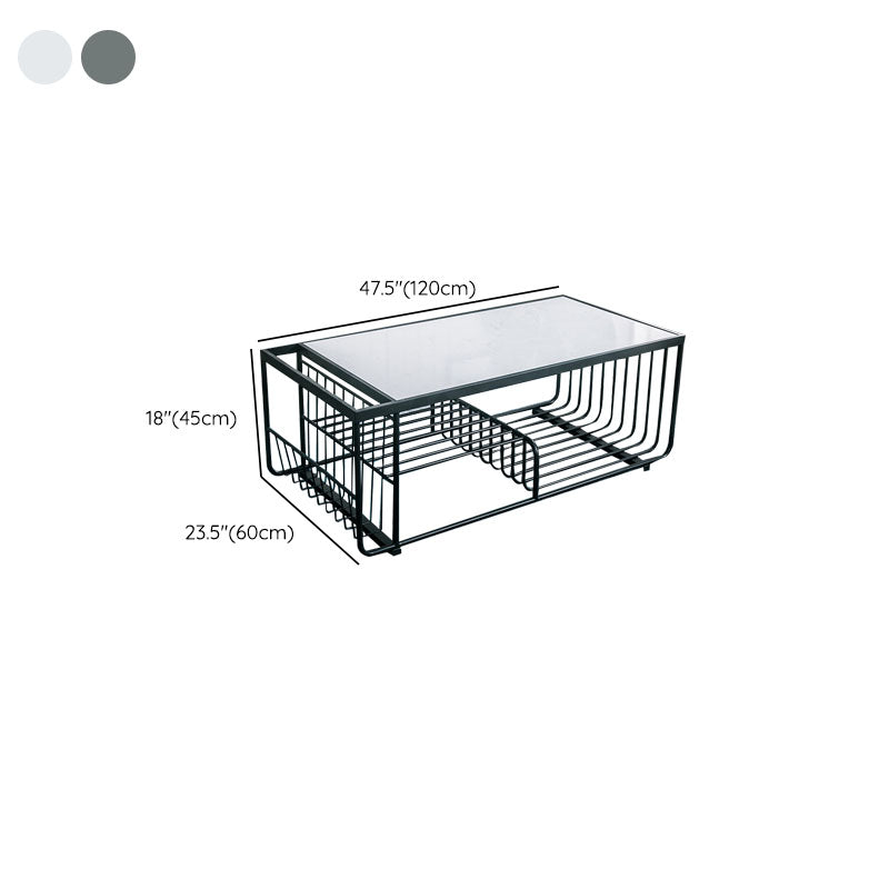 Glam Rectangle Coffee Table with 3 Shelves and Marble Top Cocktail Table